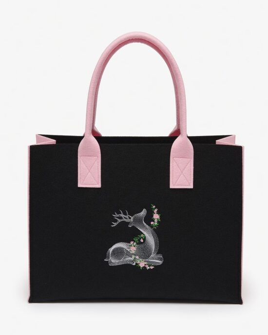 Filztasche mit Stickerei „Hirsch mit Blumen“ 